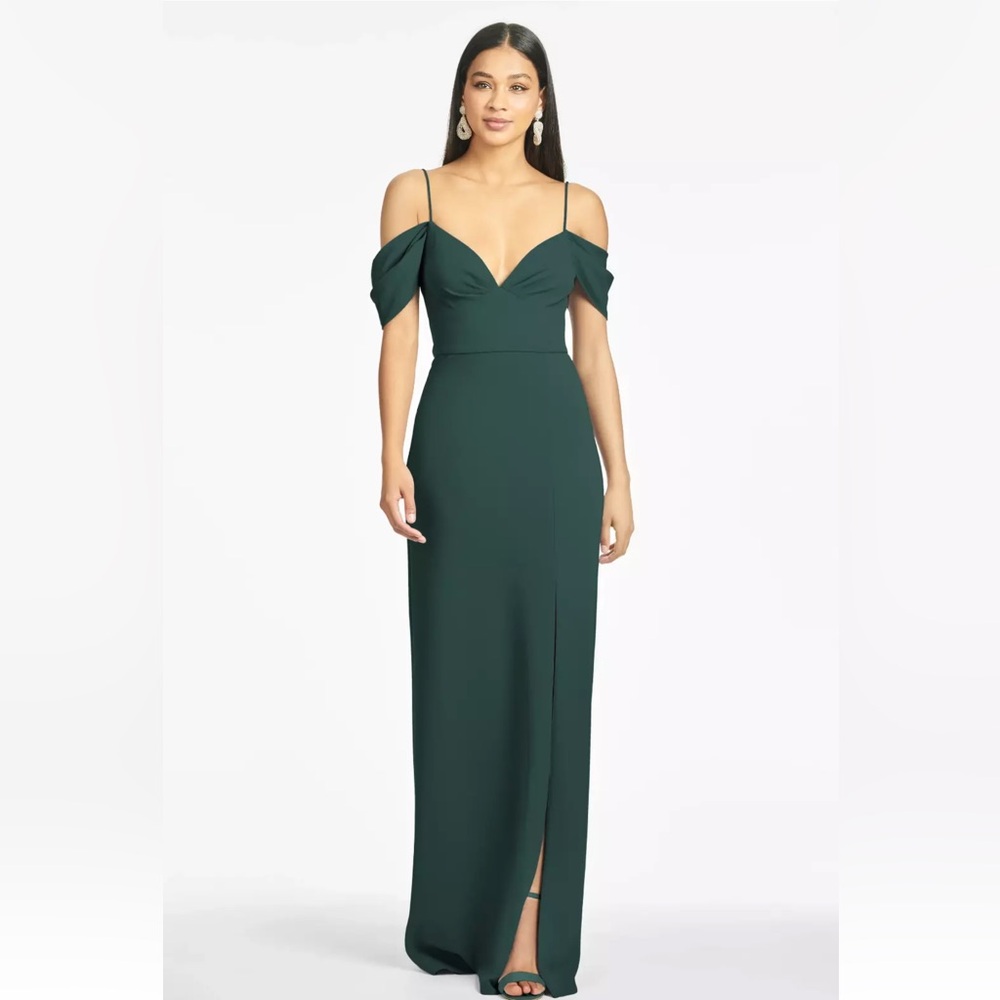 SACHIN & BABI x BHLDN Emerald Brittany Drape Off Shoulder Crepe Designer Dress